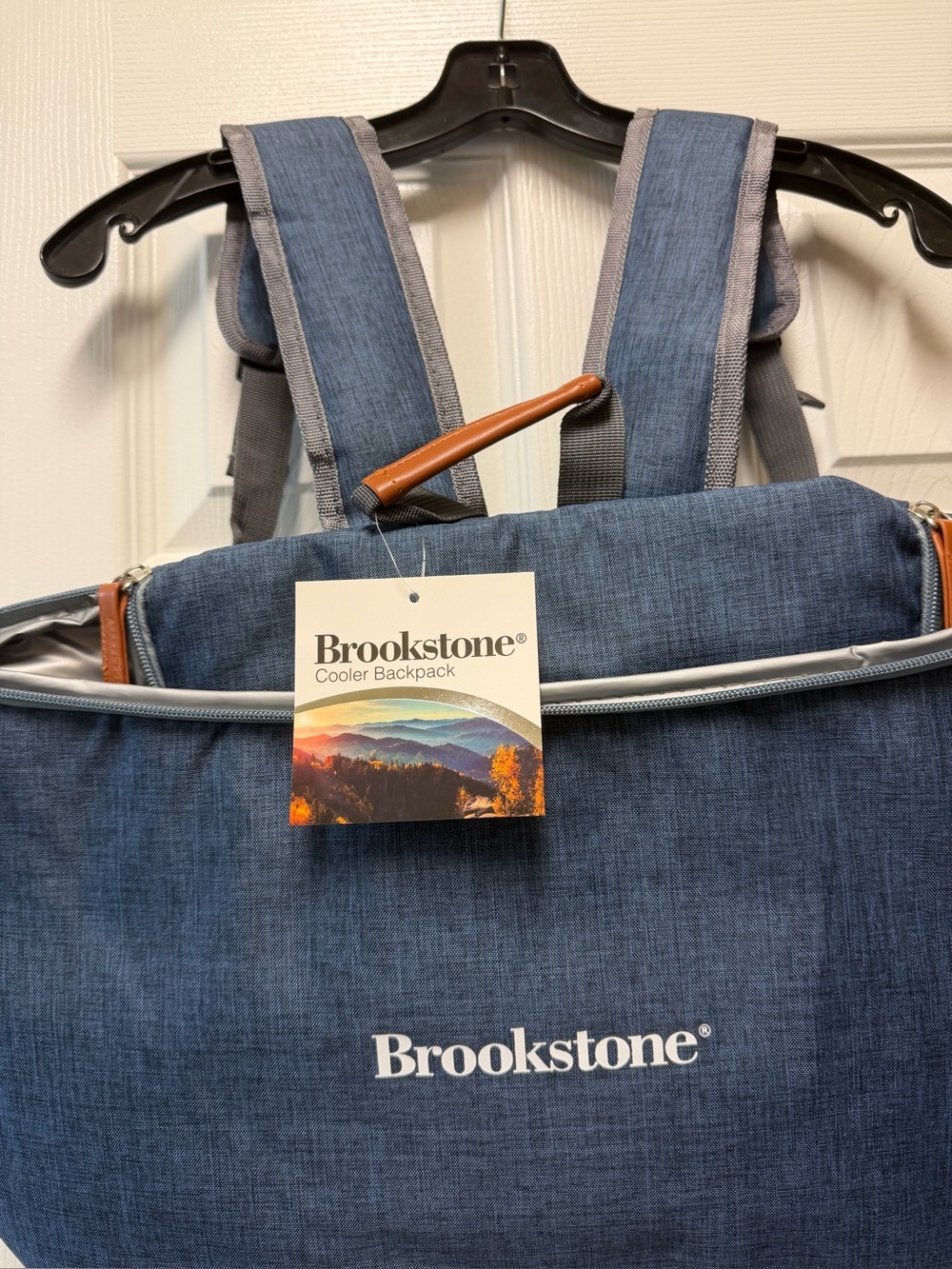 Brookstone Denim Blue Convertible Backpack Tote with Gray Trim